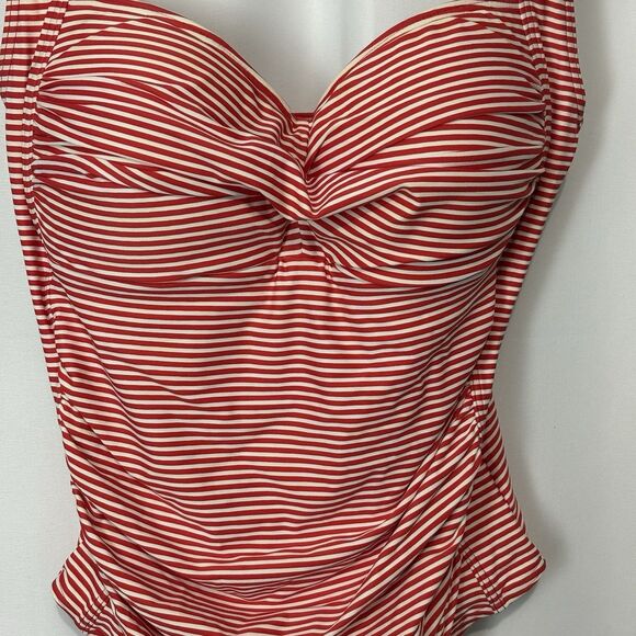 Bond-Eye Australia Ruched One Piece Red White Stripe 8 D/DD Retro Flattering - Picture 2 of 10
